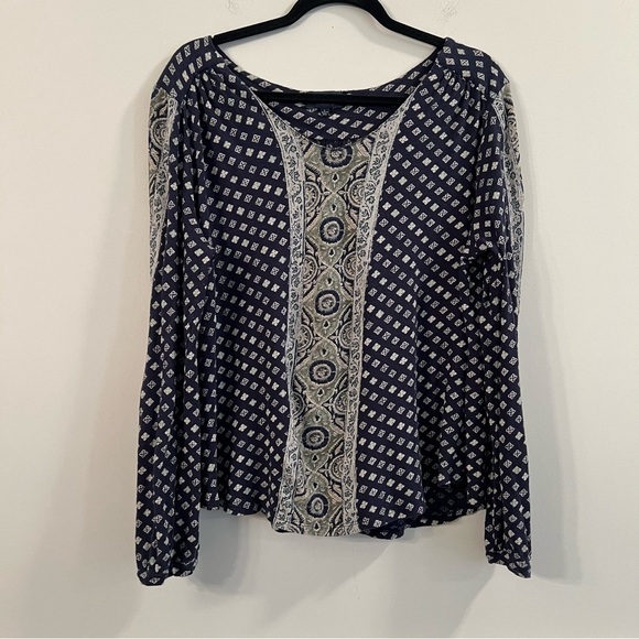Women’s Lucky Brand blue boho patterned long sleeve blouse size large L - Picture 1 of 4